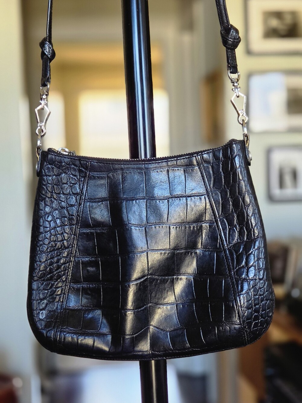 Monsac Black Croc-Embossed Leather Crossbody Bag